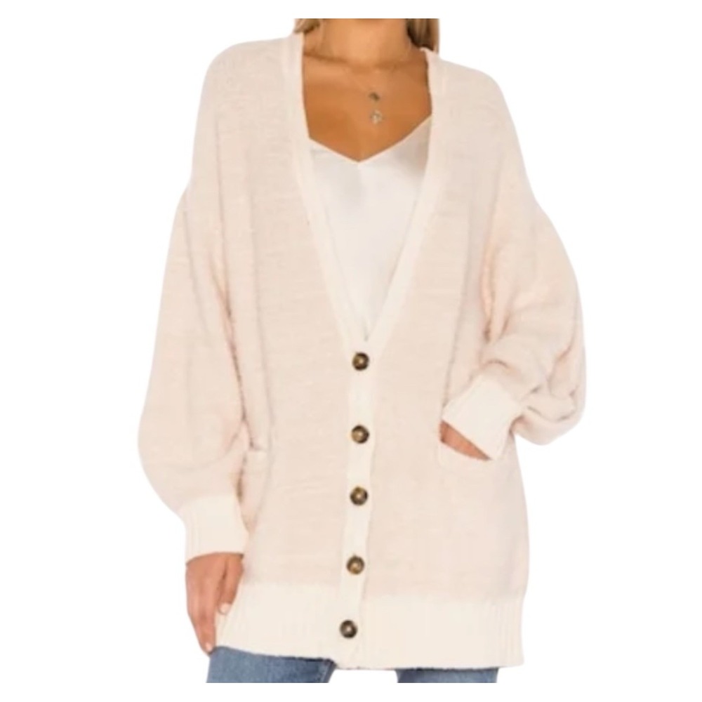 Free People Large Snow Drop Knit V-Neck Oversized Cardigan Cream